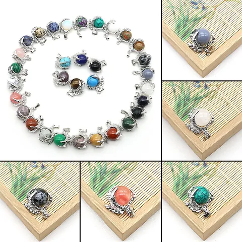 Vintage Dragon Claw Natural Stone Round Bead Pendant Electroplated Copper Gothic Style Charm For DIY Necklace Jewelry Making