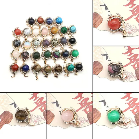 Natural Stone Dragon Claw Ball Pendant Only Without Chain Gold Plated Eagle Claw Crystal Charms For Jewelry Making DIY Craft Gifts For Women Men
