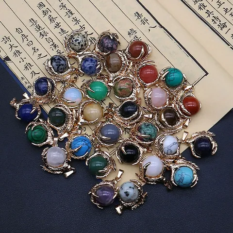 Natural Stone Dragon Claw Ball Pendant Only Without Chain Gold Plated Eagle Claw Crystal Charms For Jewelry Making DIY Craft Gifts For Women Men