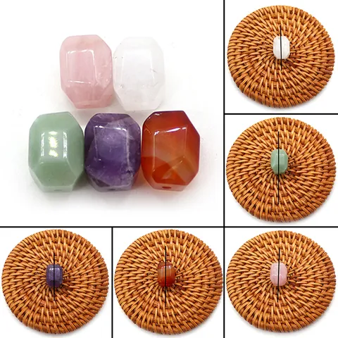 Natural Stone Faceted Rectangular Beads Amethyst Rose Quartz Green Aventurine Red Agate Straight Hole DIY Jewelry Beads