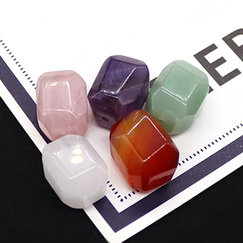 Natural Stone Faceted Rectangular Beads Amethyst Rose Quartz Green Aventurine Red Agate Straight Hole DIY Jewelry Beads
