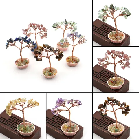 Árbol del Dinero de Piedra Natural Hecho a Mano Alambre de Cobre Envuelto Con Base de Cesta de Flores Para Decoración de Escritorio Hogar