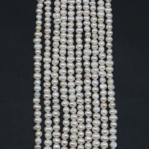 Cultured Natural Freshwater Pearl Beads Near Round Ribbed Loose Bead Strands For DIY Jewelry Making Necklaces Bracelets White