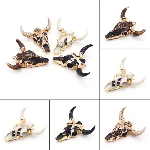 Acrylic Resin Bull Head Skull Pendant Electroplated Edge Hip Hop Street DIY Jewelry Making Pendant Only (Without Chain)