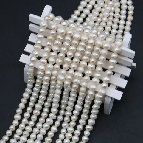 Cultured Natural Freshwater Pearl Beads Near Round Ribbed Loose Bead Strands For DIY Jewelry Making Necklaces Bracelets White