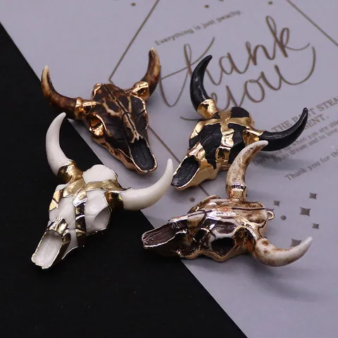 Acrylic Resin Bull Head Skull Pendant Electroplated Edge Hip Hop Street DIY Jewelry Making Pendant Only (Without Chain)