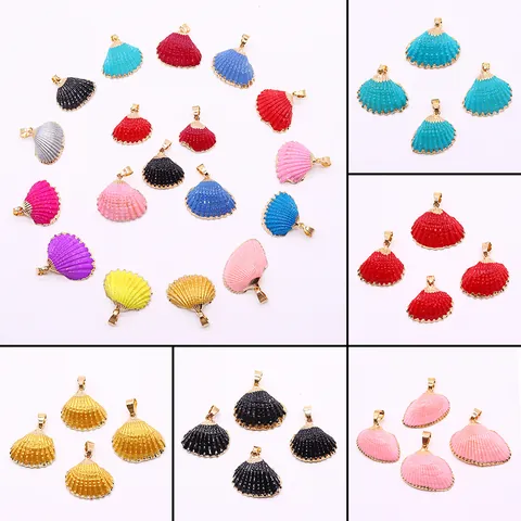 Natural Shell Scallop Pendant Only Without Chain Electroplated Gold Edge Colorful Conch Charms For DIY Jewelry Making Accessories