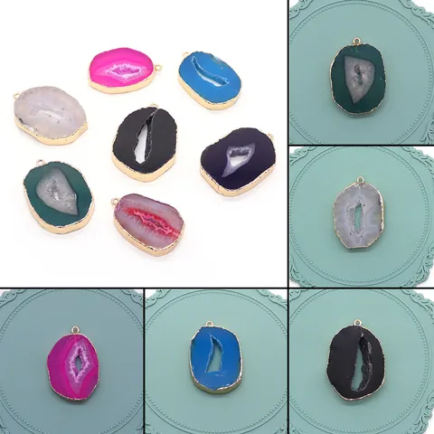 Pendentif Irrégulier en Agate Naturelle Géode Druzy Uniquement Sans Chaîne Bordure Électroplaquée Or Accessoire Bijoux DIY