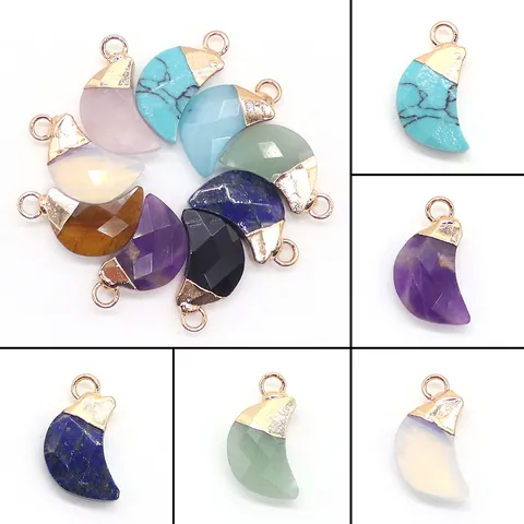 Pendentif Croissant de Lune en Pierre Naturelle Seul (Sans Chaîne) Breloques en Pierre Facettée Bélière en Cuivre Pour Bijoux DIY