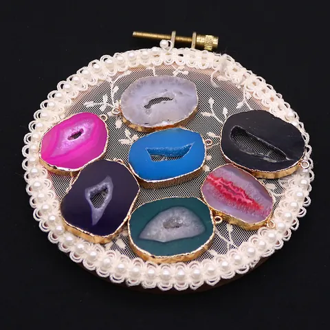 Pendentif Irrégulier en Agate Naturelle Géode Druzy Uniquement Sans Chaîne Bordure Électroplaquée Or Accessoire Bijoux DIY