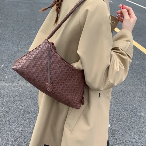 Borsa Sottobraccio in Pelle PU Intrecciata da Donna Lusso Minimalista Borsa a Spalla Intrecciata Con Custodia Interna a Coulisse Stile Francese