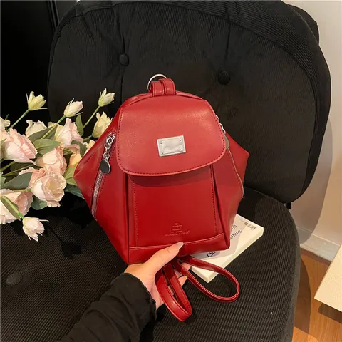 Women Vintage PU Leather Multi-Pocket Backpack Geometric Fashion Multi-Way Shoulder Bucket Bag For Daily Office Travel