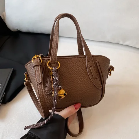 Dames Mini Emmertas PU Lychee Leer Handtas Met Belhanger Verstelbare Schouderriem Mode Crossbodytas Voor Dagelijks Gebruik