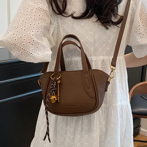 Dames Mini Emmertas PU Lychee Leer Handtas Met Belhanger Verstelbare Schouderriem Mode Crossbodytas Voor Dagelijks Gebruik