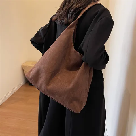 Vintage Σουέτ Τσάντα Tote για Γυναίκες Μεγάλης Χωρητικότητας Casual Τσάντα Ώμου Ρετρό Hobo Με Πορτοφόλι