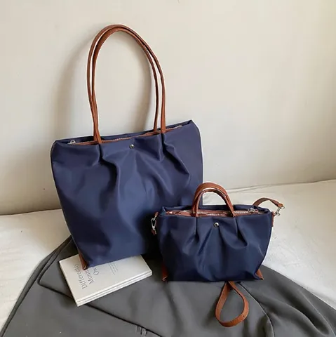 Borsa Tote in Tessuto Oxford Increspato a Grande Capacità per Donna Borsa a Mano Plissettata Semplice Leggera Borsa a Tracolla Pendolare per Studenti Universitari