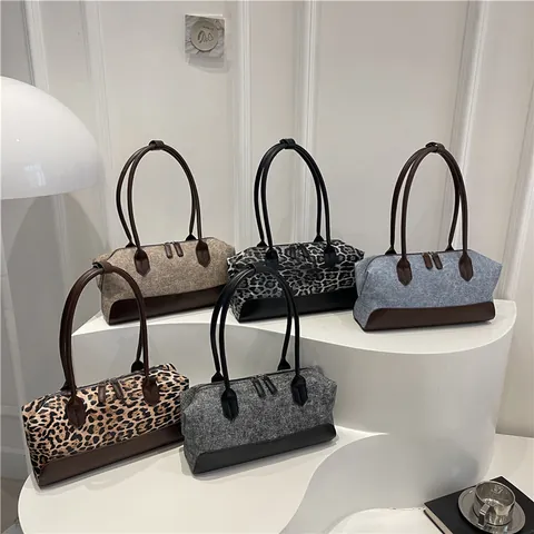 Retro Kleurcontrast PU Stof Dames Schoudertas Grote Capaciteit Zomer Casual Okseltas Boston Tas Luipaardprint Handtas