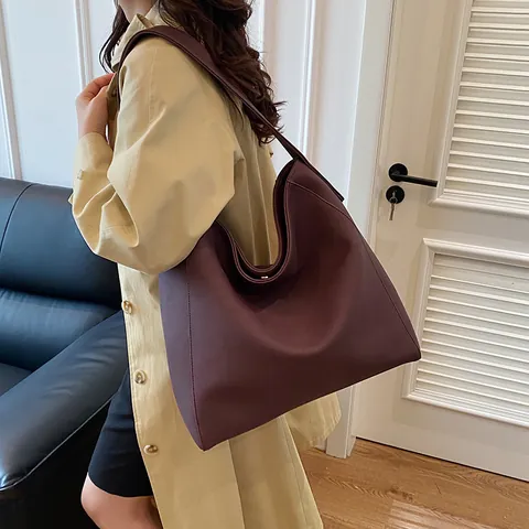 Bolso Tote de Cuero PU para Mujer Gran Capacidad Minimalista Vintage Hobo Bolso de Hombro Casual Versátil Bolso de Axila Con Hebilla Magnética