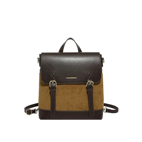 Mochila Retro con Bloques de Color para Mujer Gran Capacidad Multiusos Bolso de Hombro de Cuero PU Mochila Vintage con Solapa Daypack Casual de Viaje