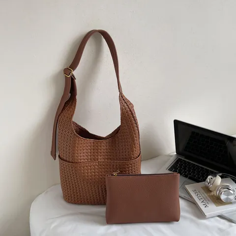 Gewebte PU-Leder Hobo-Schultertasche Mit Großer Kapazität Und Beutel Retro Vintage Stil Damen Tragetasche Verstellbar
