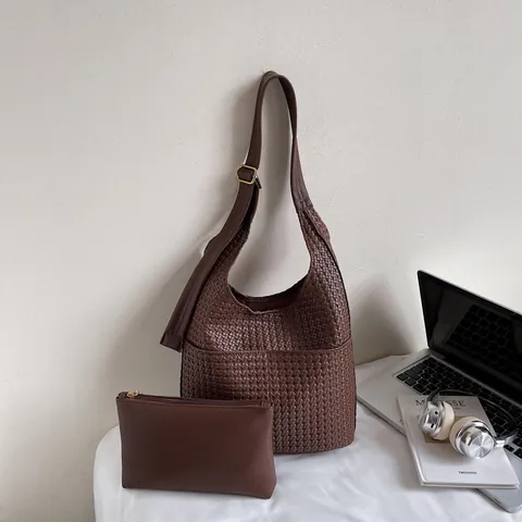 Gewebte PU-Leder Hobo-Schultertasche Mit Großer Kapazität Und Beutel Retro Vintage Stil Damen Tragetasche Verstellbar