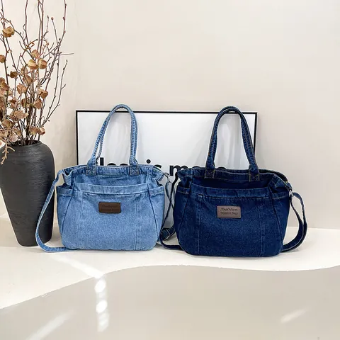Women Casual Denim Tote Bag Large Capacity Vintage Canvas Shoulder Bag Crossbody Handbag With Adjustable Strap For School Daily