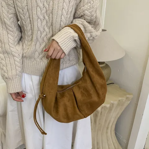Bolso Hobo de Antelina Vintage Gran Capacidad Bolso de Hombro Media Luna Para Mujer Color Sólido Estampado Leopardo