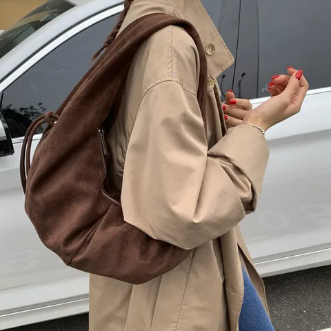 Bolso Hobo de Antelina Vintage Gran Capacidad Bolso de Hombro Media Luna Para Mujer Color Sólido Estampado Leopardo