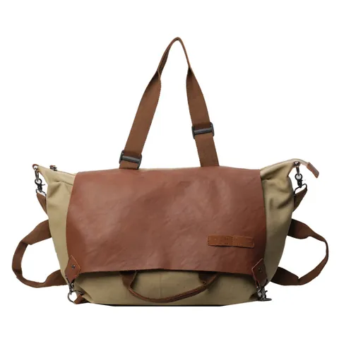 Retro Große Kapazität Leinwand Kunstleder Patchwork Tragetasche Für Damen Casual Commuter Messenger Schultertasche Reise Handtasche