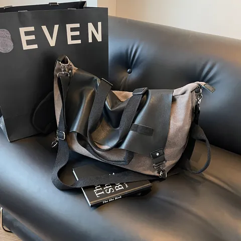 Retro Große Kapazität Leinwand Kunstleder Patchwork Tragetasche Für Damen Casual Commuter Messenger Schultertasche Reise Handtasche