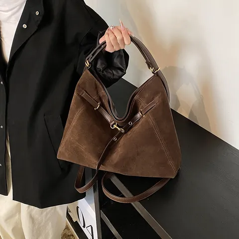 Women Retro Suede Texture PU Leather Tote Bag Large Capacity Multi-functional Single Shoulder Backpack Commuting College Bag Gold Hardware