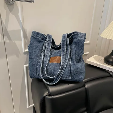 Damen Casual Denim Segeltuch Tragetasche Große Kapazität Gewaschen Retro Umhängetasche Täglich Pendeln Shopper Handtasche