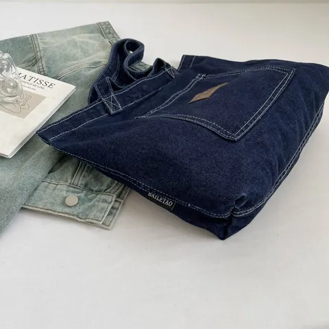 Damen Casual Denim Segeltuch Tragetasche Große Kapazität Gewaschen Retro Umhängetasche Täglich Pendeln Shopper Handtasche