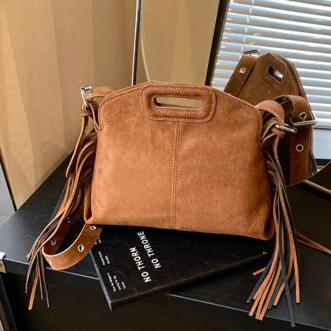 Borsa a Secchiello in Tessuto Scamosciato Vintage per Donna Borsa a Tracolla Moda con Nappa Minimalista Urbana