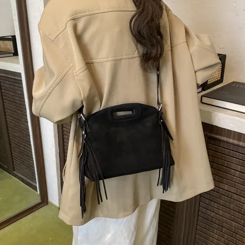 Borsa a Secchiello in Tessuto Scamosciato Vintage per Donna Borsa a Tracolla Moda con Nappa Minimalista Urbana