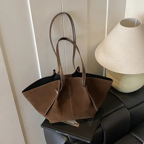 Borsa Tote da Donna in Camoscio Opaco Retrò Grande Capacità Minimalista Borsa a Spalla Borsa a Secchiello Casual da Ufficio