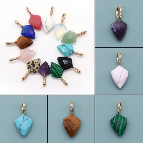 Faceted Shield Natural Stone Pendants Vintage Amethyst Rose Quartz Lapis Lazuli Pendant Only For DIY Jewelry Making Accessories