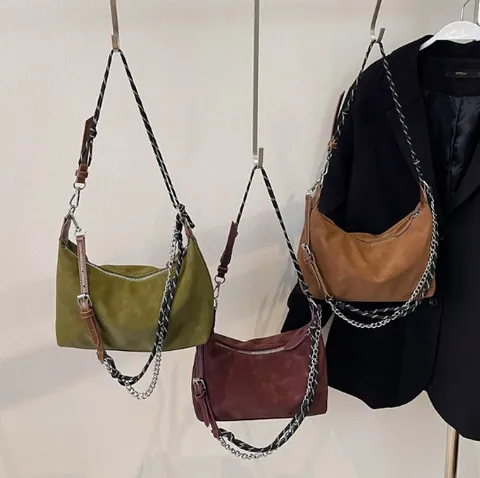 Vintage Matte PU Leren Hobo Tas Voor Vrouwen Casual Multi Riem Schoudertas Ketting Gevlochten Touw Crossbody Tas Retro Kleine Handtas