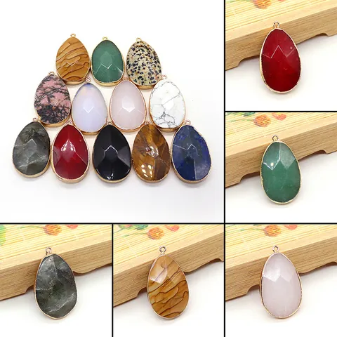 Pendentif Facetté en Pierre Naturelle Forme de Larme Avec Bordure en Cuivre Plaqué Or Forme Goutte d'Eau Breloques en Cristal de Guérison pour la Fabrication de Bijoux DIY Colliers