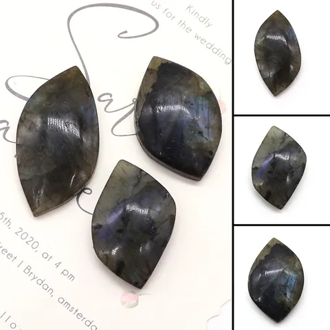 Cabochon en Labradorite Naturelle Forme Marquise Feuille Pierre Polie Sans Trou Pierre Gemme pour Accessoires de Création de Bijoux DIY Cadeau