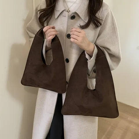 Damen Wildleder-Optik PU Leder Tote Bag Große Kapazität Minimalistisch Retro Integrierter Griff Pendeln Schultertasche