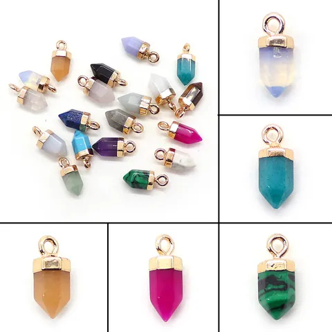 Natuursteen Zeshoekige Pilaar Kogelvorm Hanger Goud Vergulde Koperen Kap DIY Sieraden Accessoires Voor Ketting Maken