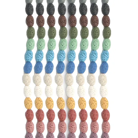 Natural Oval Lava Stone Loose Beads For Jewelry Making DIY Colorful Volcanic Rock Beads Strand For Bracelet Earring Craft