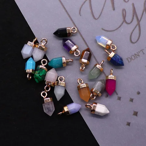 Natuursteen Zeshoekige Pilaar Kogelvorm Hanger Goud Vergulde Koperen Kap DIY Sieraden Accessoires Voor Ketting Maken