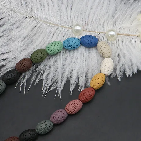 Natural Oval Lava Stone Loose Beads For Jewelry Making DIY Colorful Volcanic Rock Beads Strand For Bracelet Earring Craft