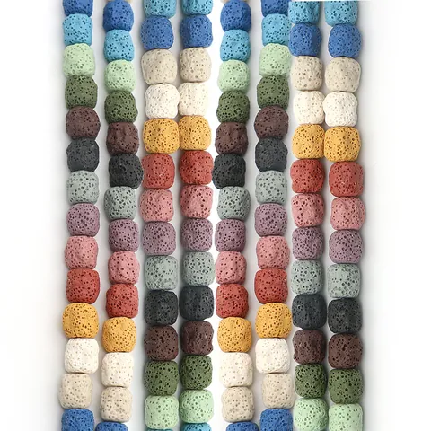 Perles en Pierre de Lave Naturelle Multicolores Forme de Cylindre Cube Perles en Roche Volcanique Poreuse pour Bijoux DIY