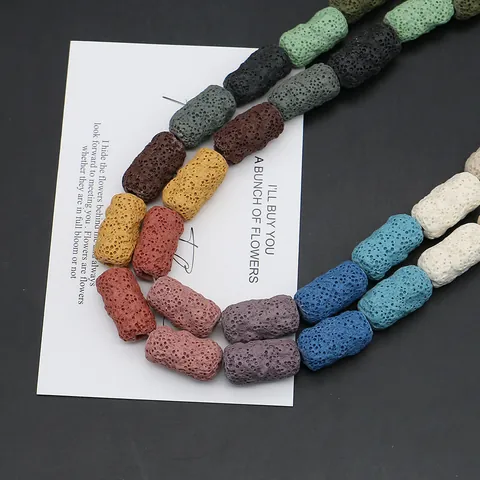 Natural Lava Stone Cylindrical Tube Beads Colorful Volcanic Rock Loose Spacer Beads For DIY Jewelry Making Aromatherapy