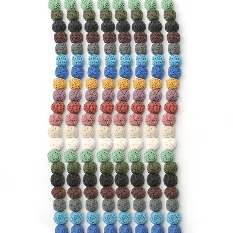 Natural Volcanic Rock Round Beads Multi Color Lava Stone Essential Oil Diffuser Loose Beads For DIY Jewelry Making Bracelet Necklace