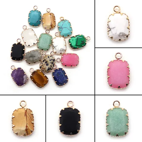 Natuursteen Rechthoekig Gefacetteerde Hanger Koper Verguld Klauwzetting DIY Ketting Armband Sieraden Maken Accessoires