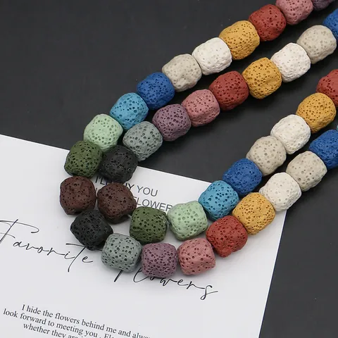 Perles en Pierre de Lave Naturelle Multicolores Forme de Cylindre Cube Perles en Roche Volcanique Poreuse pour Bijoux DIY